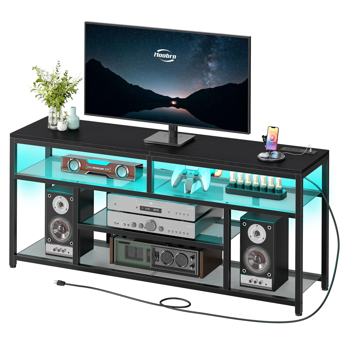 LED TV Stand with Charging Station - 4-Tier Entertainment Center for 65" TVs