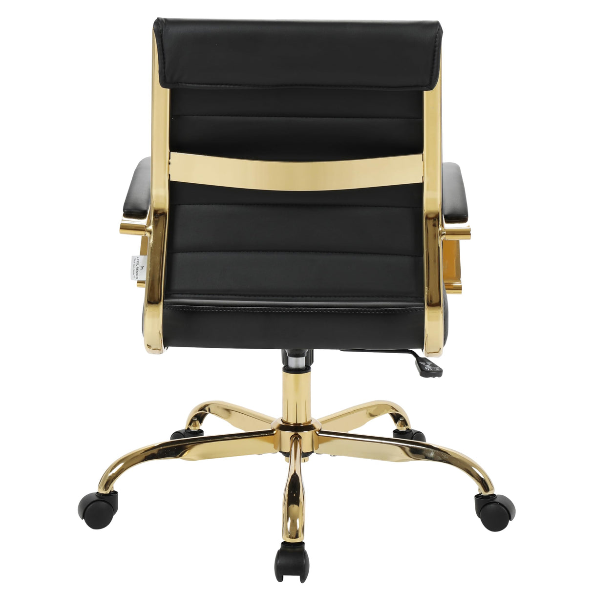 Mid-Back Ergonomic Office Chair with Lumbar Support - Black Leather Gold Frame