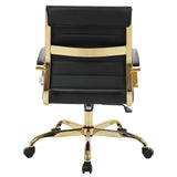 Mid-Back Ergonomic Office Chair with Lumbar Support - Black Leather Gold Frame