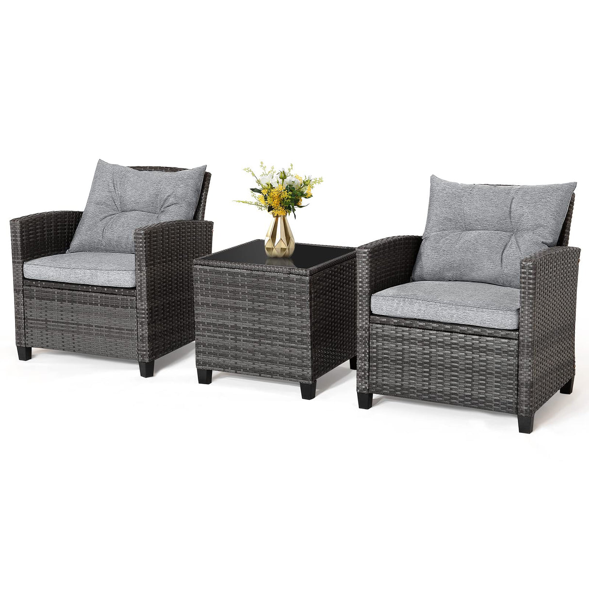 Wicker Patio Furniture Sets - 3 Pieces Rattan Sofa Set