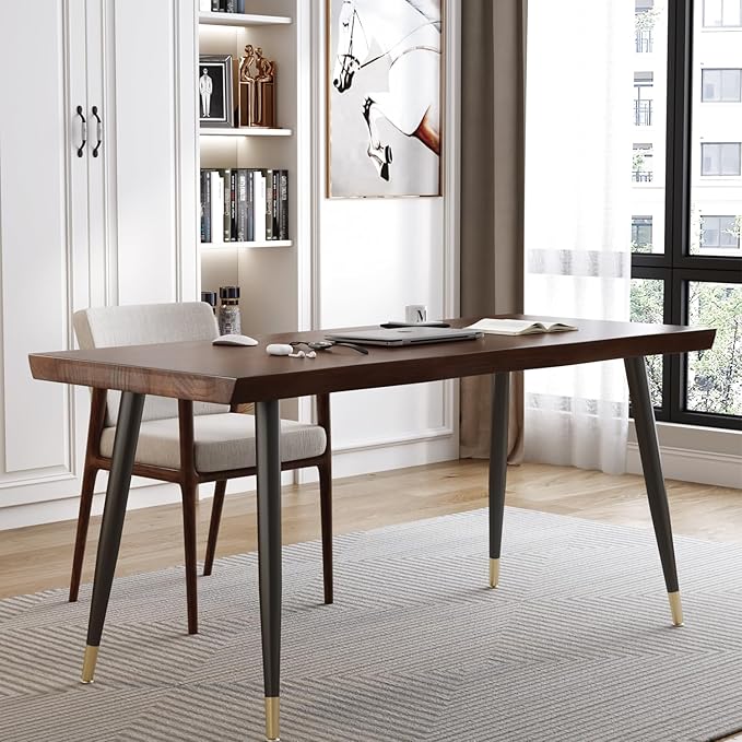 Solid Wood Computer Desk,Rustic Style 55-inch Large Office Desk- Modern Gaming
