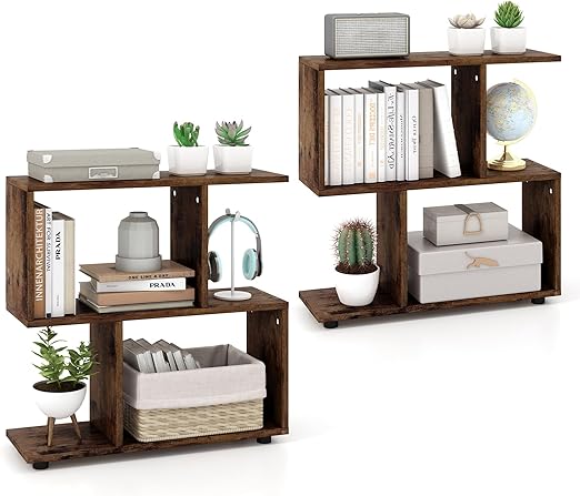 Modern 2-Tier S-Shaped Geometric Bookshelf