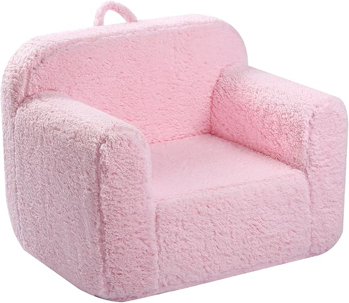 Kids Snuggly-Soft Sherpa Chair, Cuddly Toddler Foam Chair for Boys and Girls, Light Grey