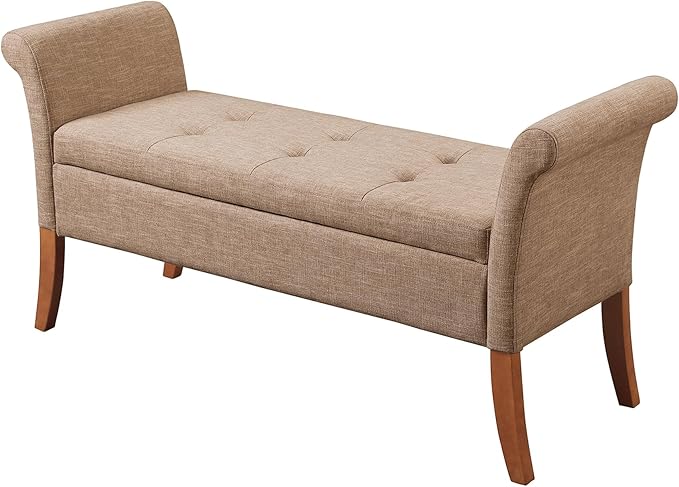 Concepts Designs4Comfort Garbo Upholstered Storage Bench 51.25" - Contemporary Storage Ottoman Bench for Living Room, Dining Room, Office, Soft Beige Fabric