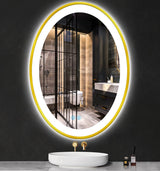 30x20 Inch Oval LED Bathroom Mirror - Gold Frame with Anti-Fog