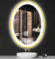 30x20 Inch Oval LED Bathroom Mirror - Gold Frame with Anti-Fog