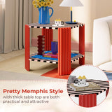 ALLSTAND 19" Memphis Style Wood Side Table, End Table with 2 Storage Space, Couch Side Table with Solid Wood Legs, Small Sofa Side Table for Living Room Bedroom, Modern Side Table, Striped Design