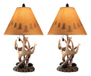 Rustic Antler Table Lamp Set - 2 Pack Brown Cabin Style