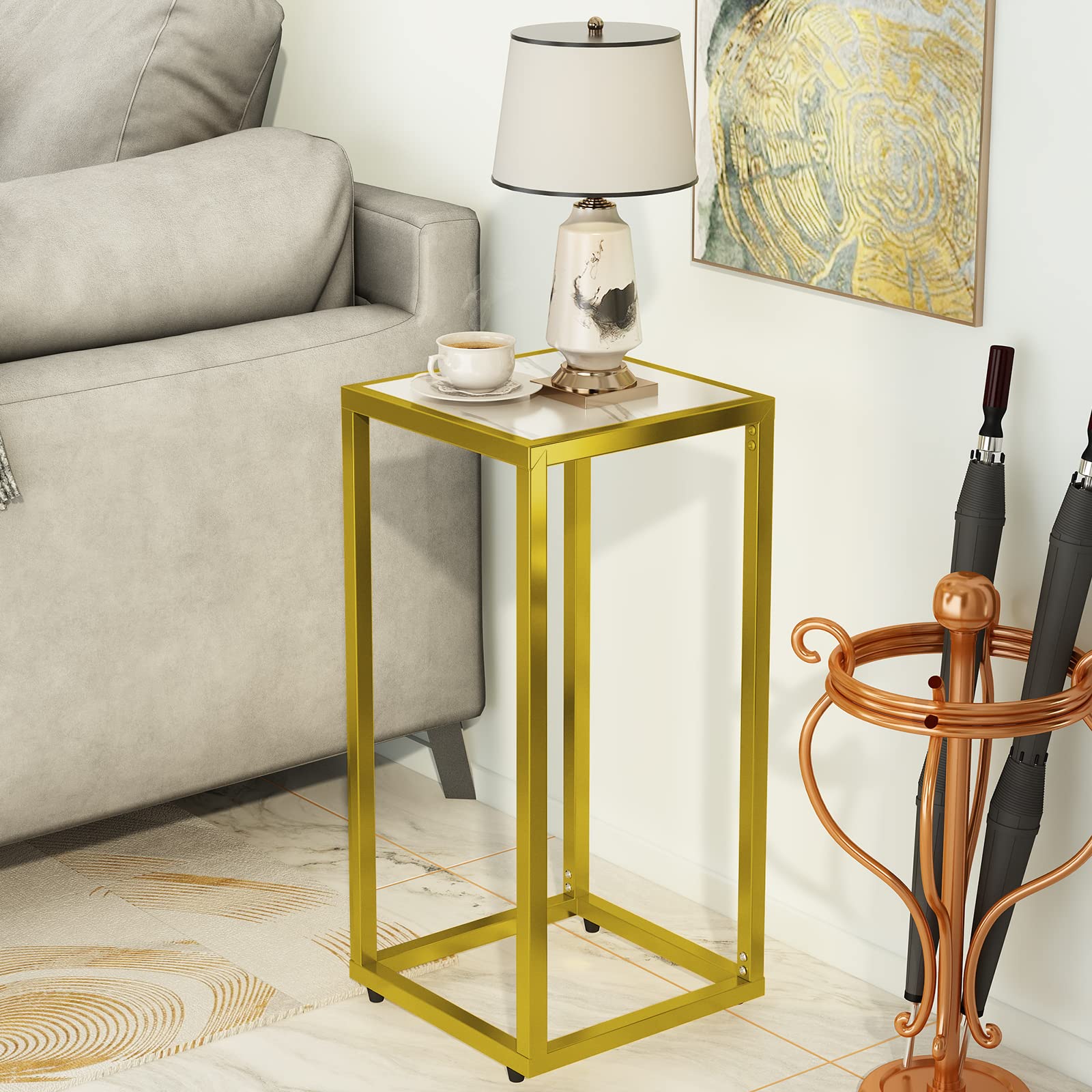 Table Sets 3 Pieces, Faux Marble Console Table Set Include 2 Accent Side Tables