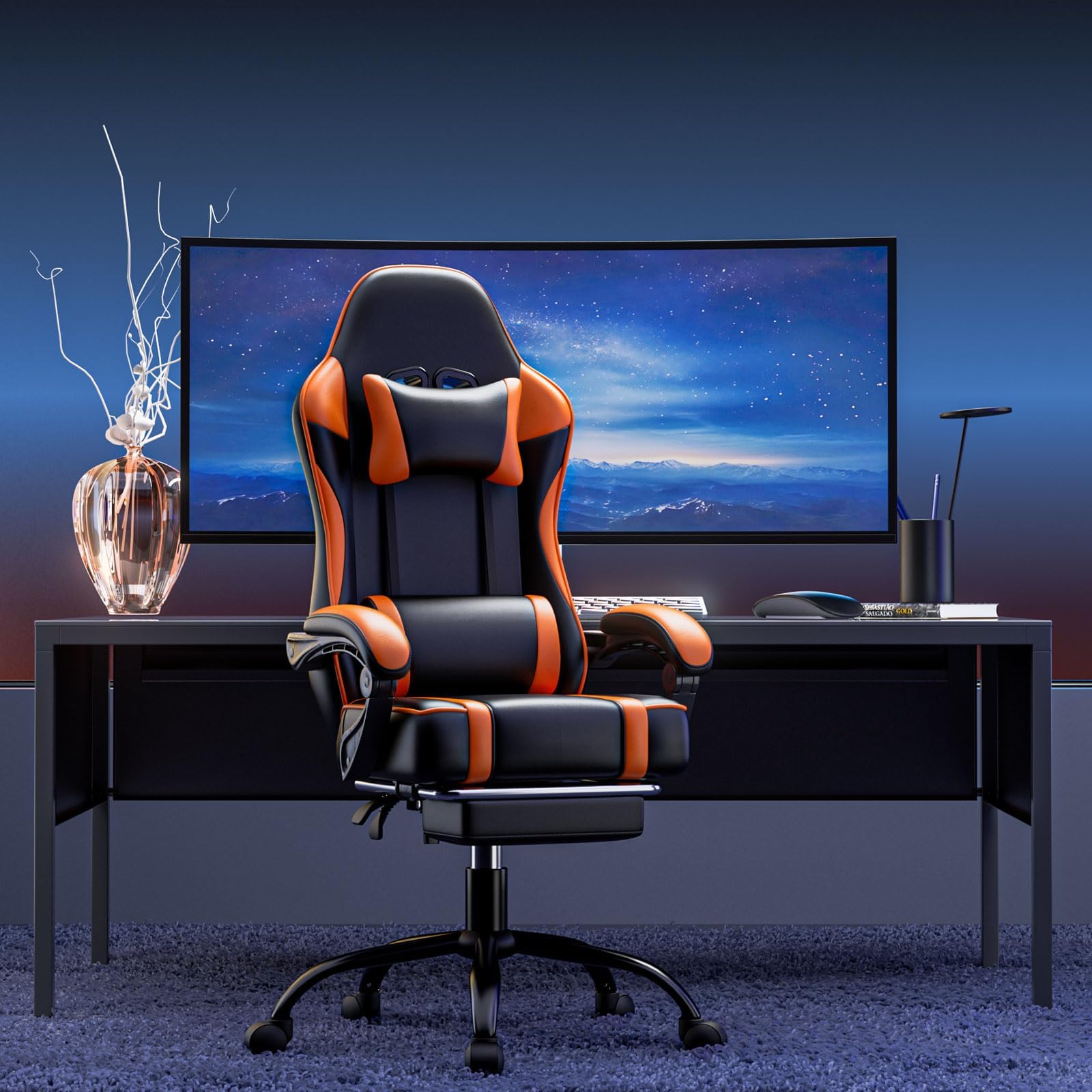 Ergonomic Gaming Chair with Footrest and Lumbar Support