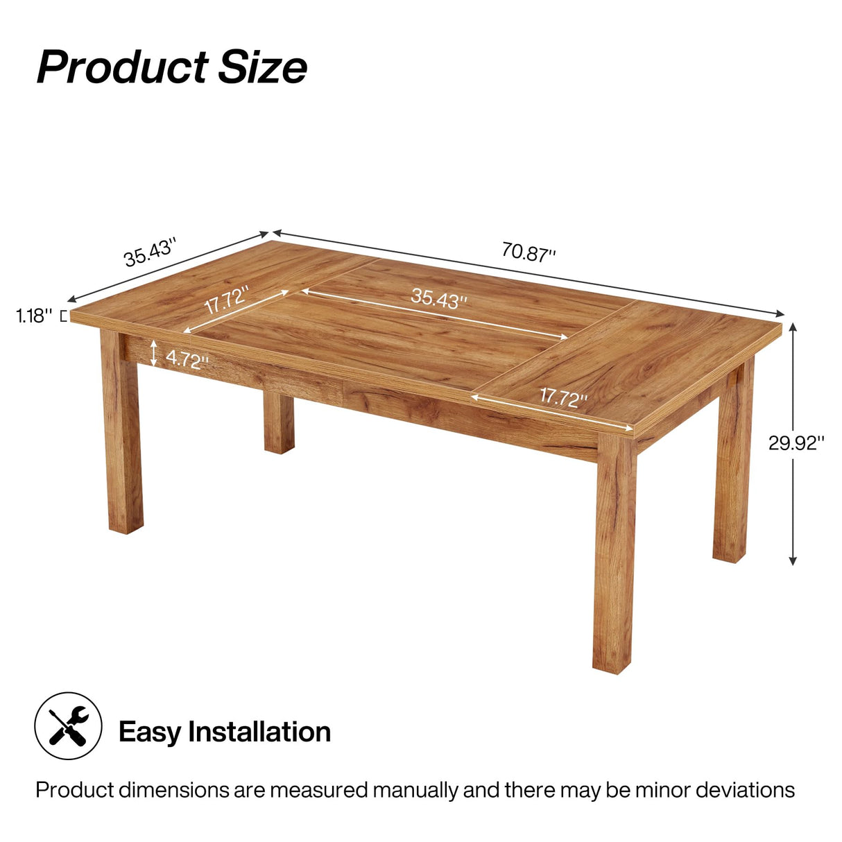 70.87" Wood Dining Table for 6-8 People, Modern Large Rectangle Kitchen Table,