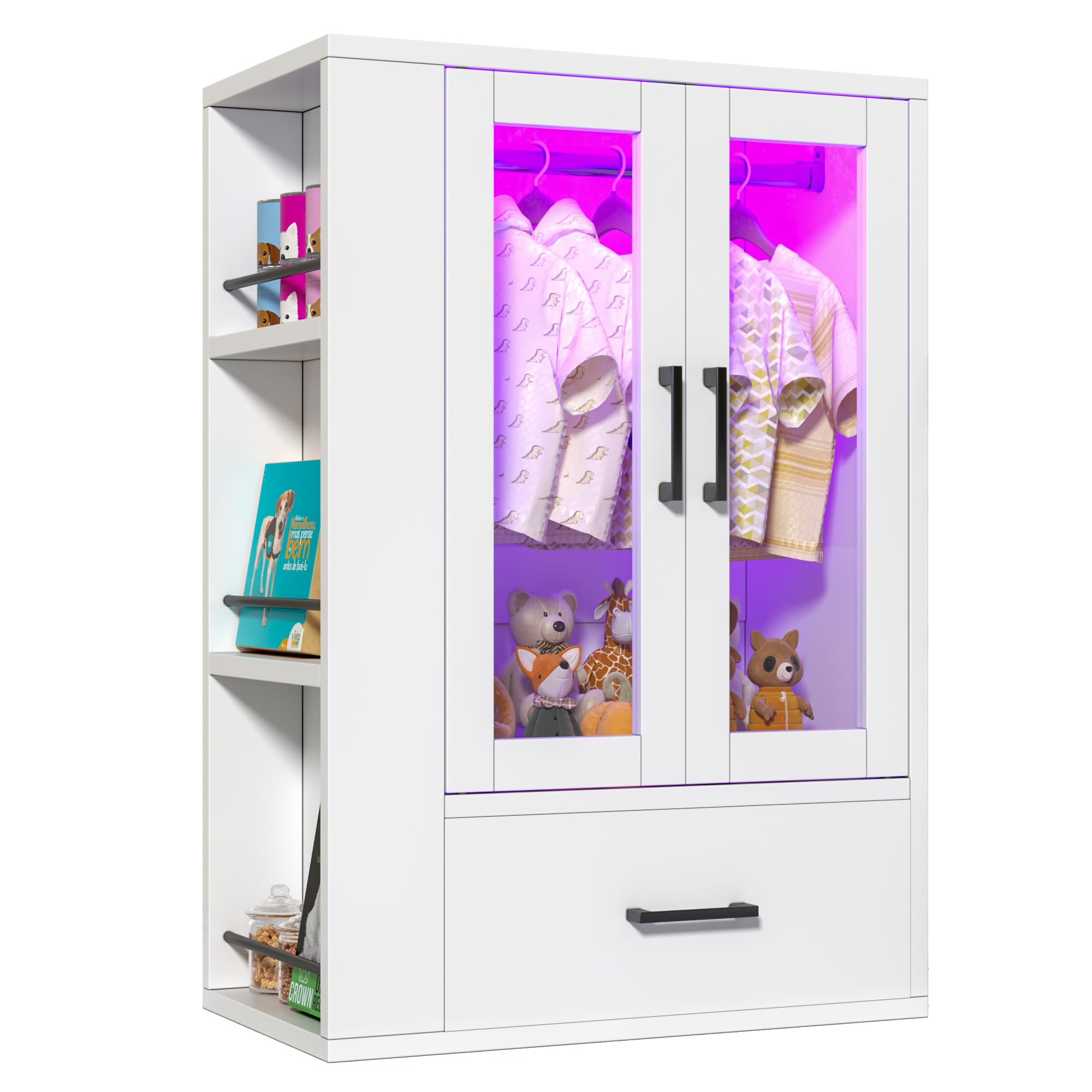 Wooden Dog Closet with LED Lights - Pet Wardrobe Storage Cabinet