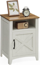 Farmhouse Nightstand with Barn Door, Set of 1/2, Bedside Table with Storage