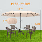 15ft Large Patio Umbrella, Outdoor Double-Sided Market Umbrella with Crank Handle,