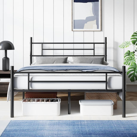 Metal Platform Queen Bed Frame with Classical Headboard Footboard