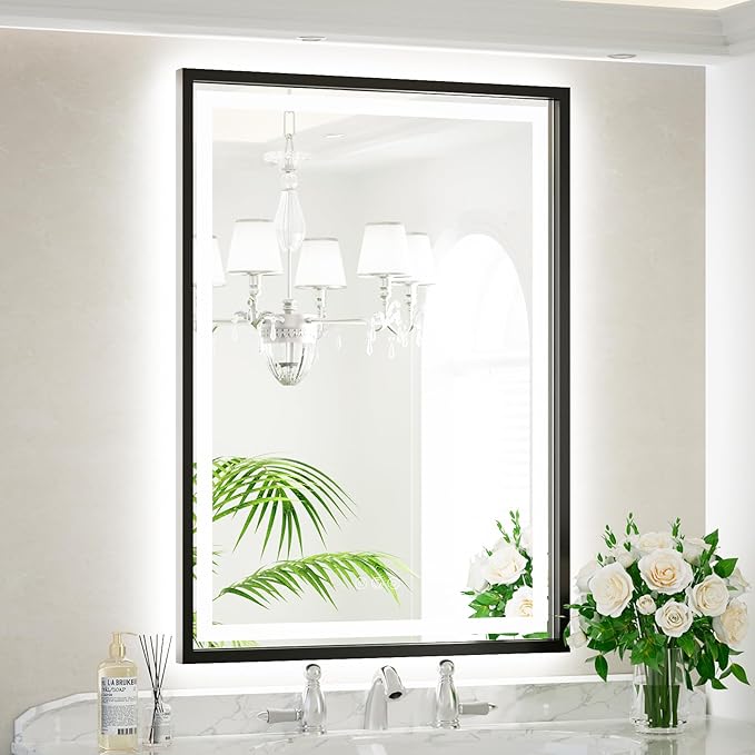 Bathroom Mirror,  Frontlit & Backlit Gold Framed Lighted Mirror