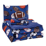 Kids Collection Bedding 4 Piece Blue Twin Size Comforter Set with Sheet Pillow sham and Plush Football Pillow Soccer Baseball Basketball Fun Sports Design (Football, Twin Comforter)