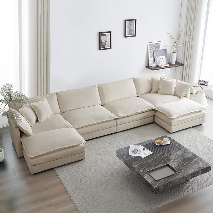 Chenille U-Shaped Modular Sectional Couch, Modern Comfy 3 Seater Deep Seat