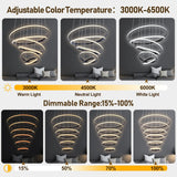 6 Ring Chandelier for High Ceiling with Remote Control, Black LED Chandelier Brightness