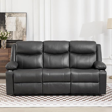 Reclining Sofa - 3 Seat Recliner Sofa with Heat & Massage Function, Wall-Hugger Reclining Sofa for Living Room (Grey)