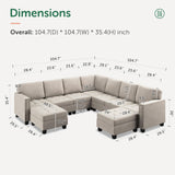 HONBAY Velvet Convertible Sectional Couch, U Shaped Sectional Sofa with Chaise Modular Sectional with Storage Ottoman Corner Couch for Living Room, Beige