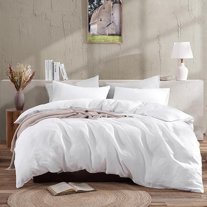 Cover Set, King Duvet Cover Linen Bedding Set 3pcs (1 Duvet Cover, 2 Pillowcases) with Button Closure,