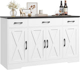 Buffet Sideboard Cabinet with Drawers, 55" Large Buffet Storage Cabinet with Shelves and Doors, Modern Farmhouse Coffee Bar Cabinet Wood Buffet Table for Kitchen, Dining Room, White/Black