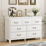 White Dresser for Bedroom, Modern Farmhouse Style 7 Drawer Double Dresser