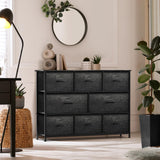 Dresser with 8 Faux Wood Drawers - Chest Organizer Unit with Steel Frame Wood Top & Handle Easy Pull Fabric