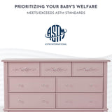 Evolur Aurora 7 Drawer Double Dresser, Dusty Rose