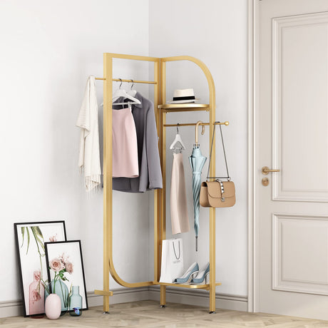 Corner Gold Metal Clothing Racks,Heavy Duty Freestanding Clothes Racks Coat Rack