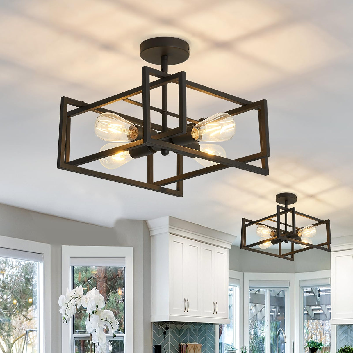 Modern Black Flush Mount Ceiling Light - 2 Pack