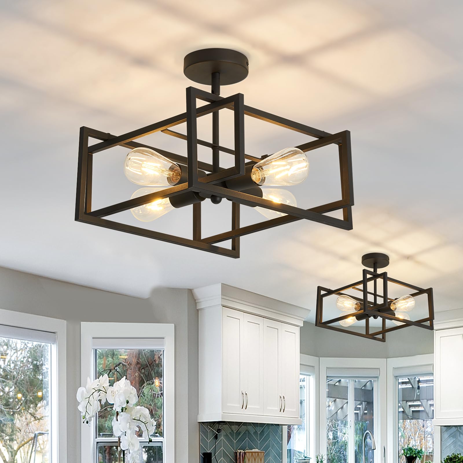Modern Black Flush Mount Ceiling Light - 2 Pack