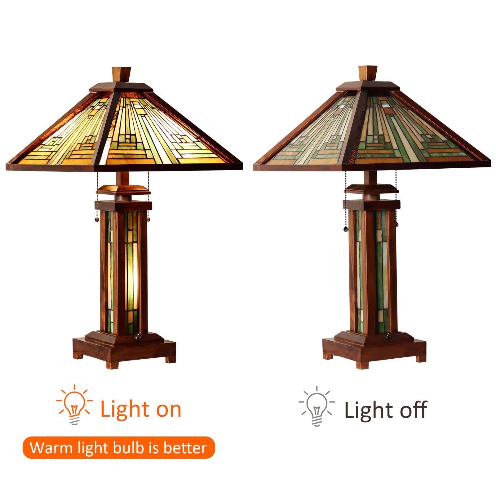 Tiffany Stained Glass Table Lamp 3-Light Amber Brown