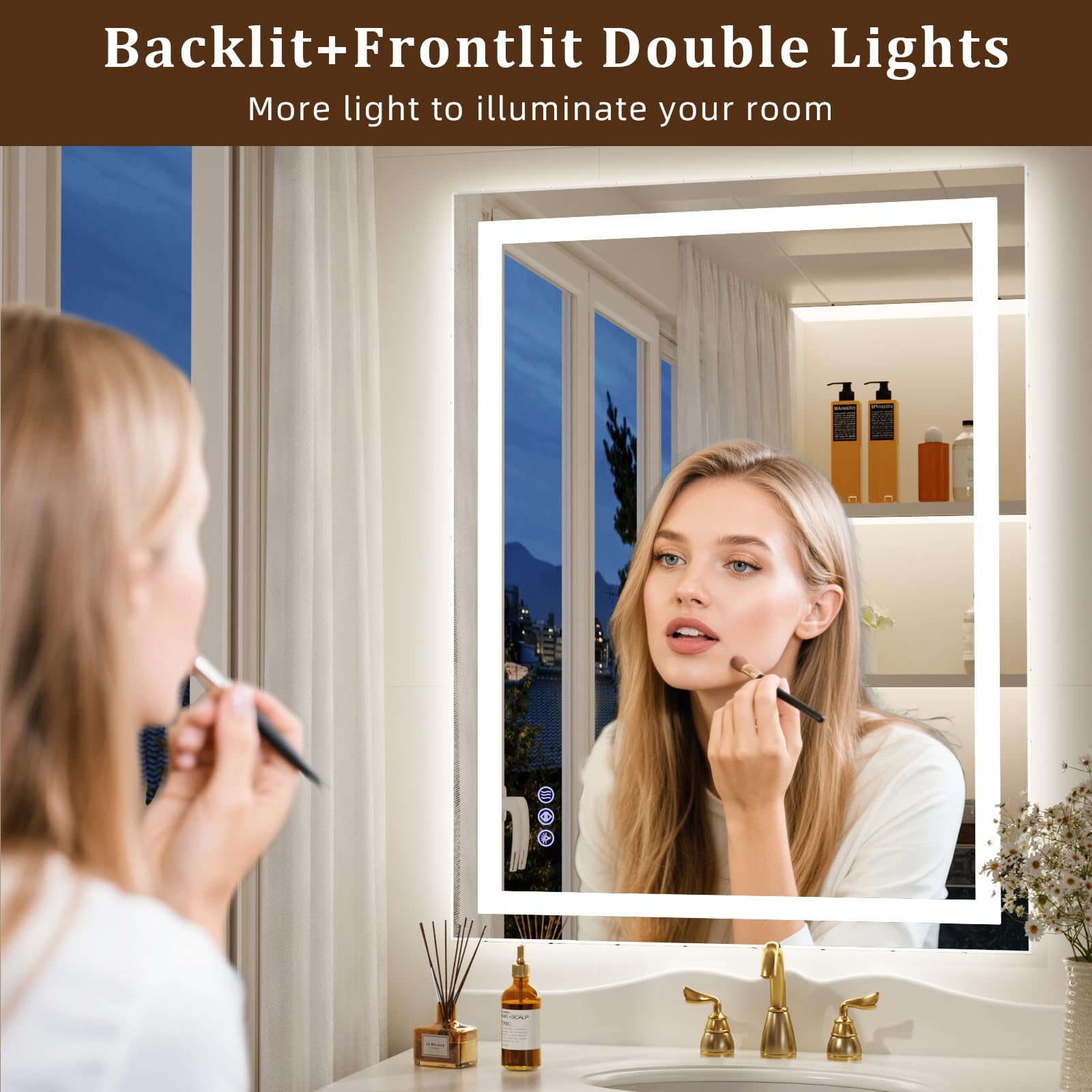 LED Bathroom Mirror 36x24 with Anti-Fog & Dimmable Lighting
