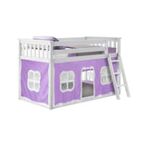 Low Bunk Bed, Twin-Over-Twin Bed Frame For Kids With Curtains For Bottom