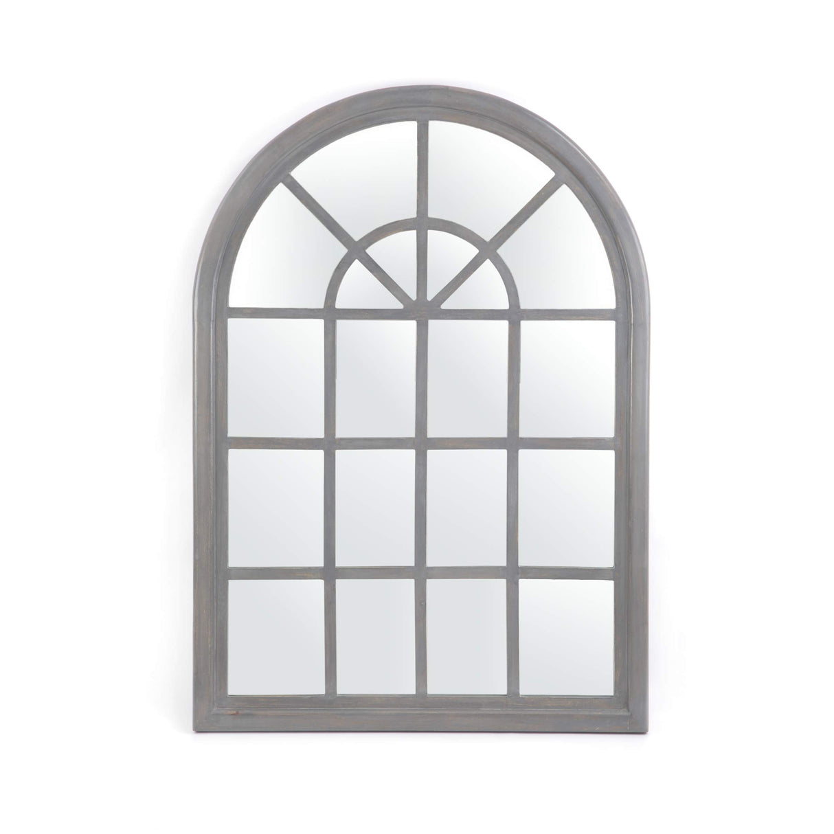 Traditional Arched Windowpane Mirror, Gray Wash