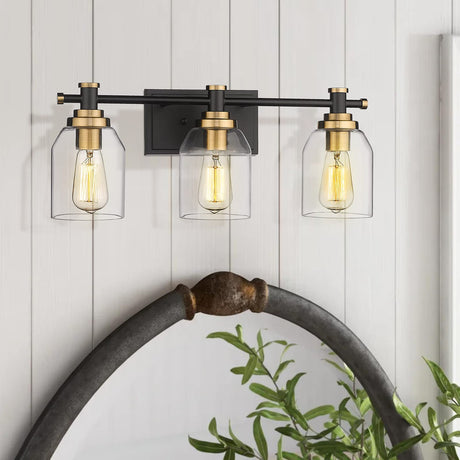 3-Light Vanity Light, Modern Bathroom Light Fixtures 21 Inch, Black and Gold Finish