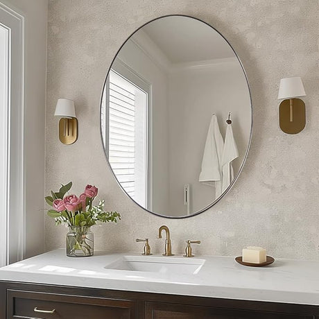 Brushed Nickel Mirror, Oval Bathroom Mirror 22x30'', Brushed Nickel Oval Wall Mirror