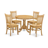 ANVA5-OAK-W 5 Piece Dining Set Includes a Round Dining Room Table with Pedestal