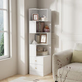 Corner Shelf with Light 5-Tier White Corner Storage Cabinet with Drawers Modern