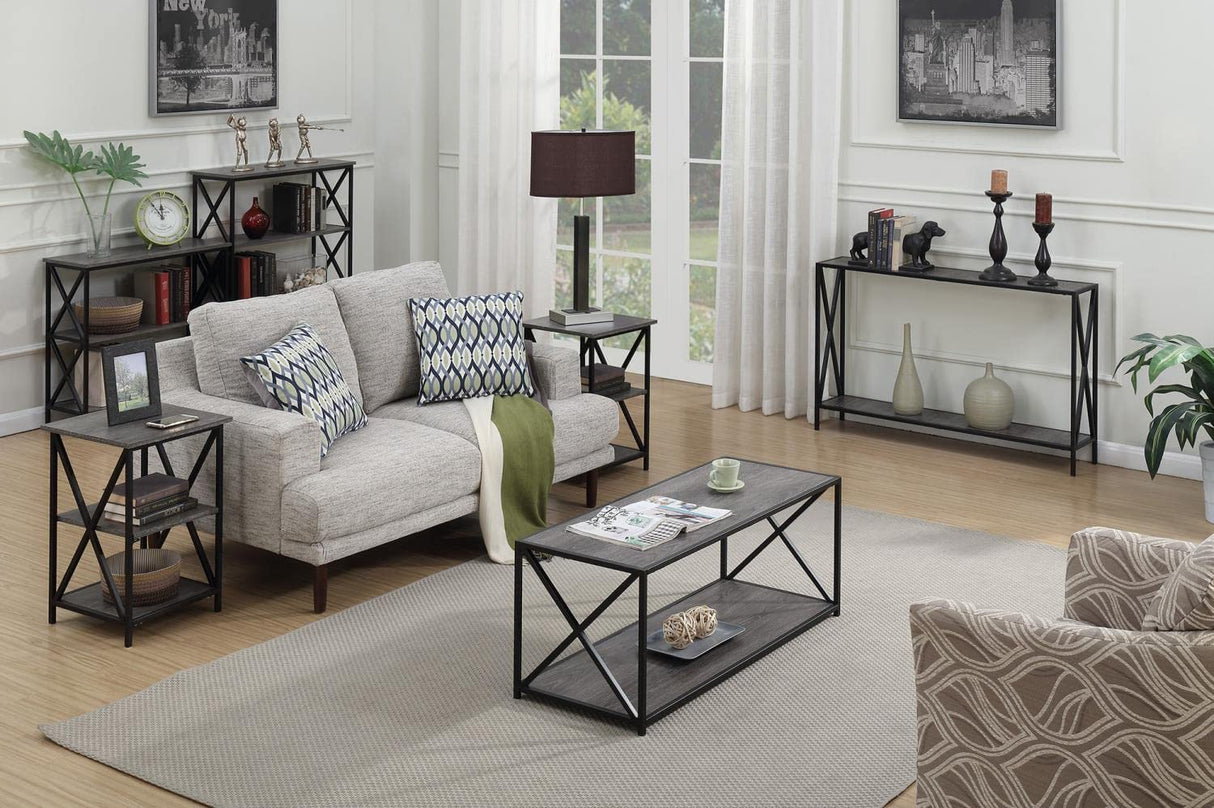 Tucson End Table with Shelves, Weathered Gray/Black