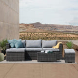 7 Pieces Outdoor Patio Furniture Set, Outdoor Sectional Conversation Set, All Weather Grey Wicker Rattan Sofa Set, W/Glass Table, Two Assembled Ottomans, Light Grey Cushions