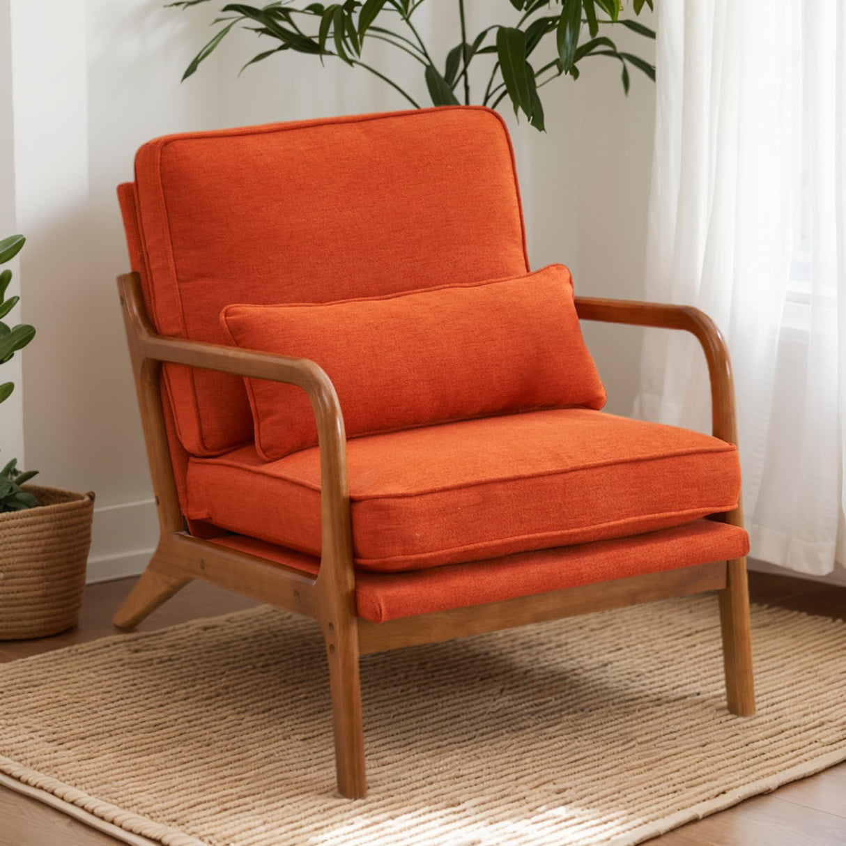 Accent Chair Mid-Century Modern Chair with Pillow Upholstered Lounge Arm Chair