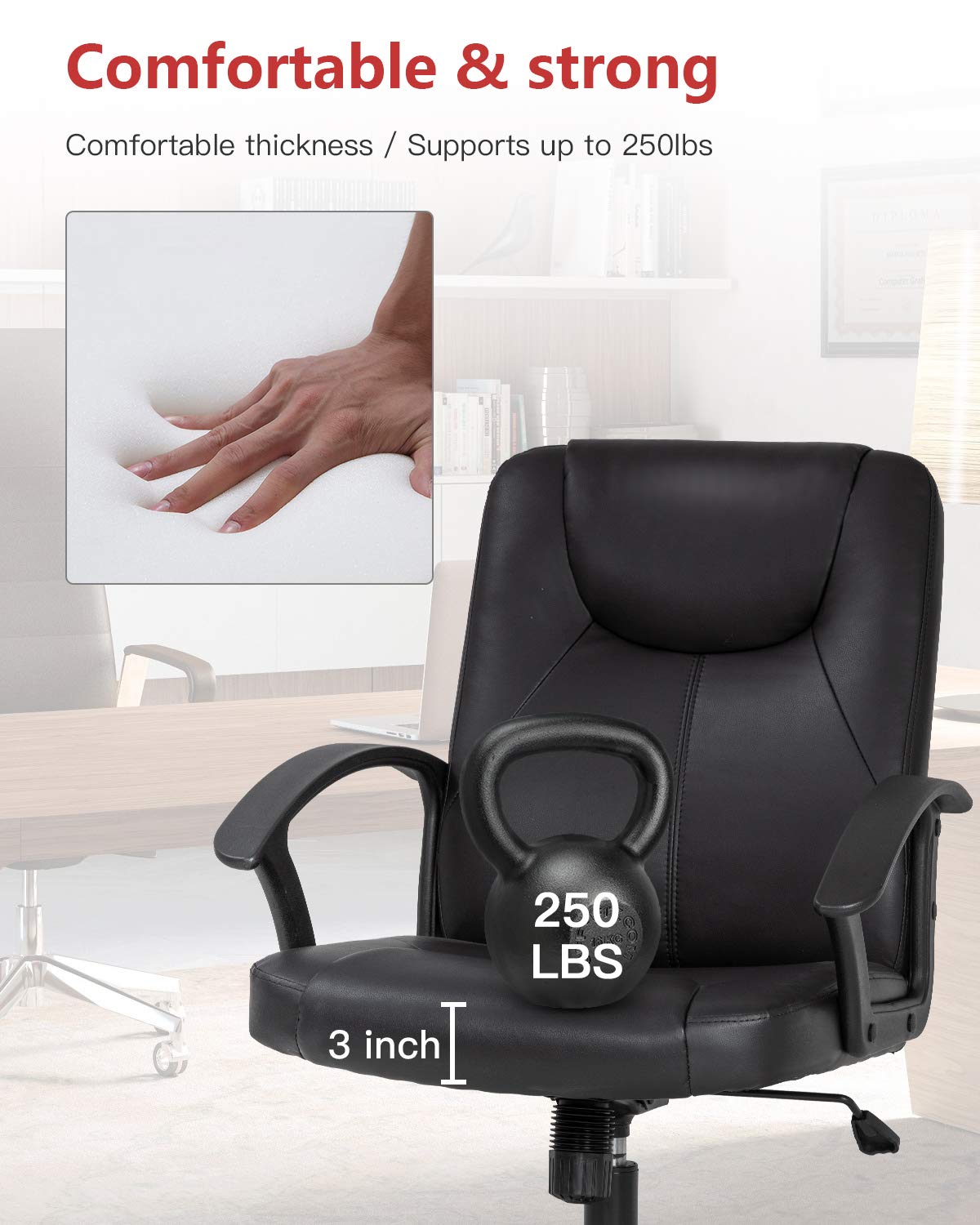 Office Chair Desk Chair Computer Chair with Lumbar Support PU Leather Executive