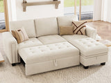 Secitonal Sleeper Sofa with Pull Out Couch Bed Modular Sectional Sofa with Storage Couch Velvet L Shaped Couch Sleeper Sofa Bed Beige