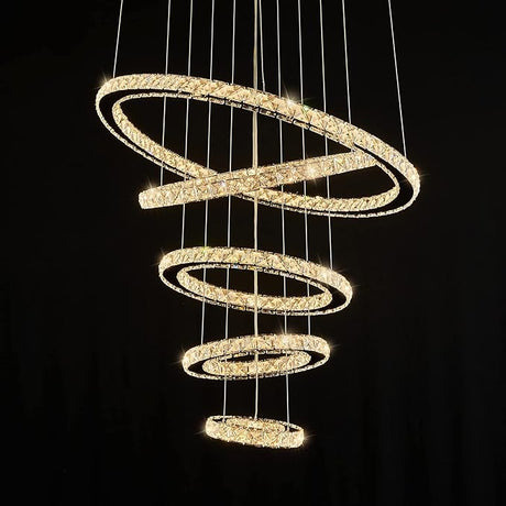 Modern Crystal Chandelier Lighting, 6 Ring Chandelier LED Ceiling Lights Fixtures