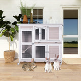 Rabbit Cage Indoor Outdoor Rabbit Hutch on Wheels Wooden Bunny Cage 2-Story