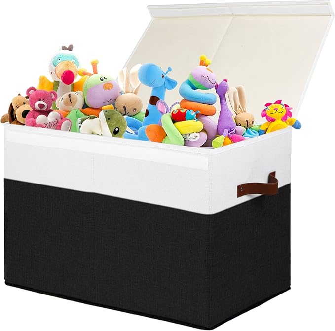 Large Toy Storage Box with Lid, Sturdy Toys Storage Chest Bin Organizer Basket