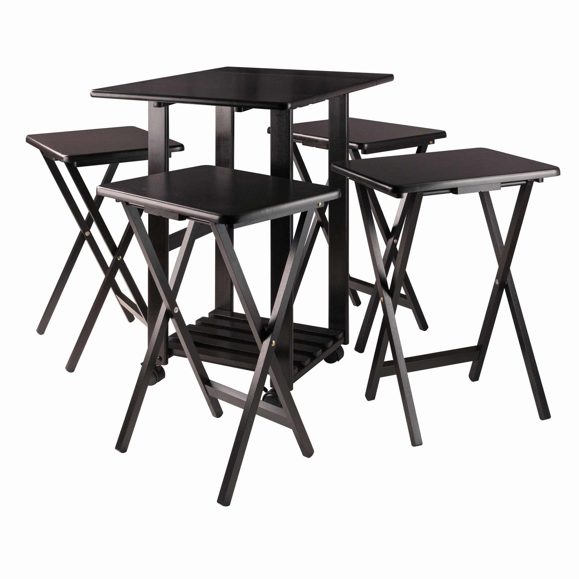 5-Piece Snack Table Set with Drop Leaf Top for Dining Convenience, Rich Coffee Finish